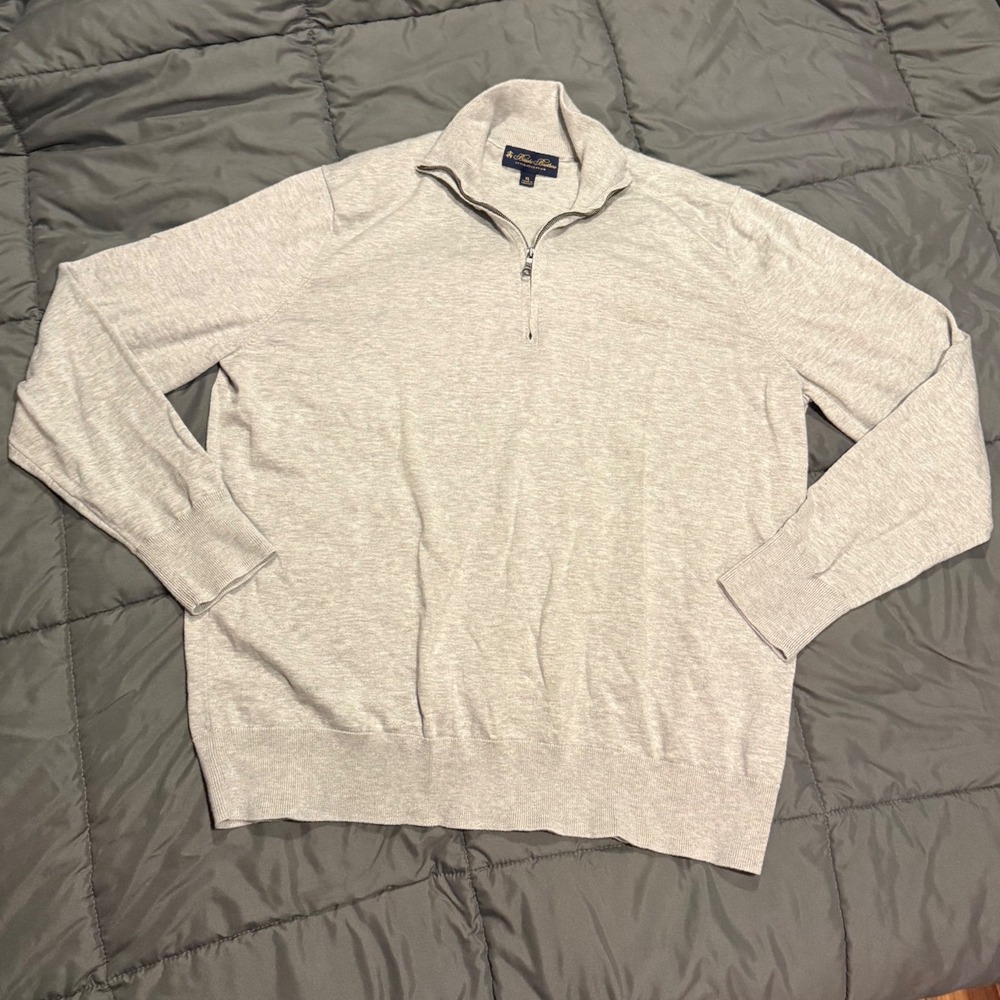 Brooks Brothers Mens XL Gray‎ 100% Supima Cotton Quarter Zip Sweater Pullover